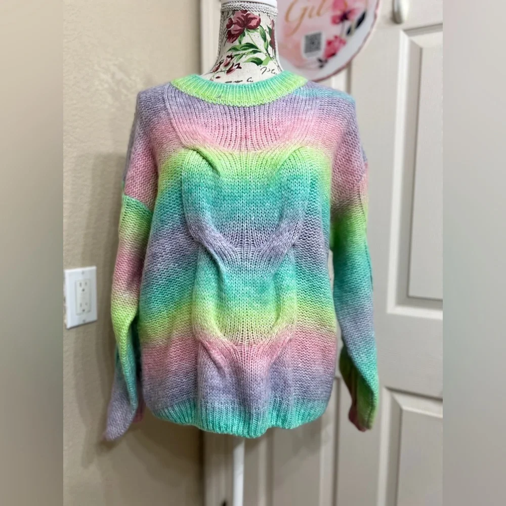 Woven Heart Pastel Rainbow Women's Sweater
